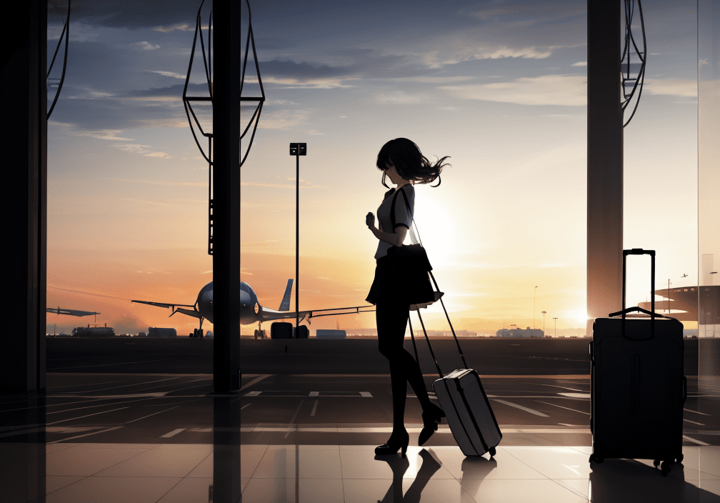 空港　女性　旅行する女性